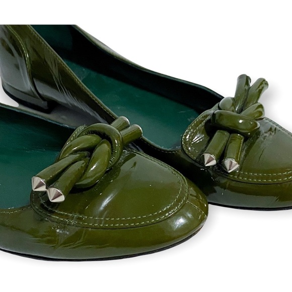 Balenciaga Flat Loafer, Green Patent Leather Knotted Loafer, Size 38.5 EU - Picture 10 of 13